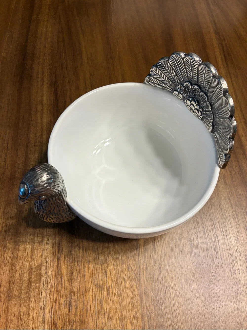 Vintage Pier 1 Ceramic Turkey Serving Bowl with Silver-Tone Accents